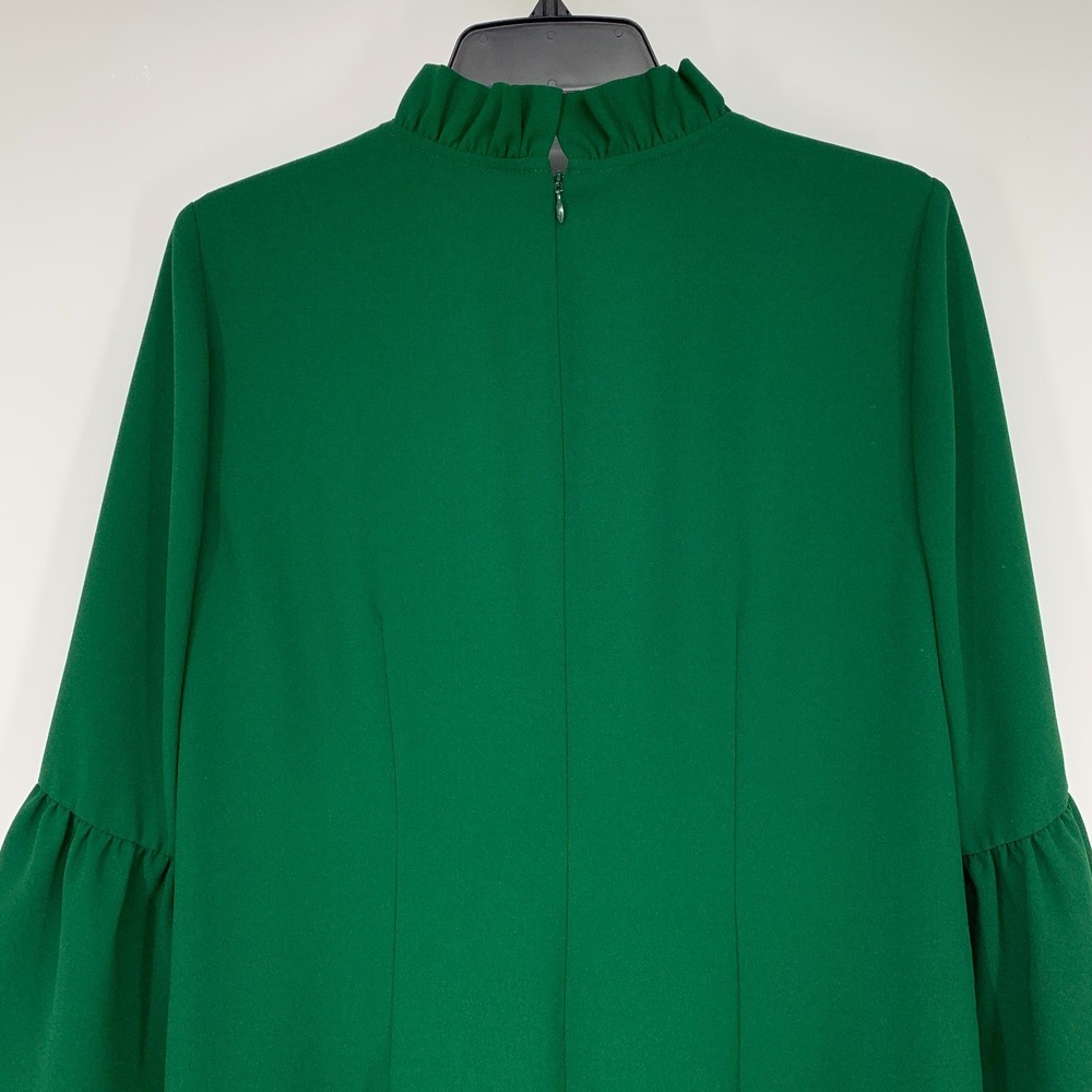 J.Crew Dress Green Crepe Ruffle Neck Bell Sleeve Shift Cocktail - Picture 11 of 14
